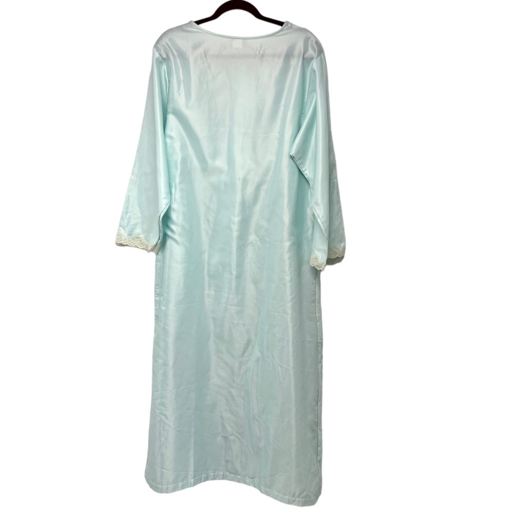 Vintage Barbizon Aqua Blue Embroidered Long Sleeve Modest Full Length Nightgown - Picture 5 of 7